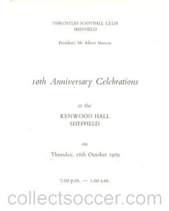 Throstles Football Club Sheffield 10th Anniversary Celebrations menu 18/10/1979 multi-signed