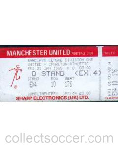 Manchester United V Charlton unused ticket 01/01/1988 Football League