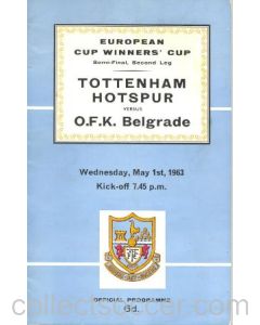 1963 Cup Winners Cup Semi-Final 2nd Leg Official programme Tottenham Hotspur v O.F.K Belgrade 