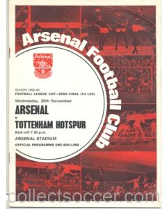 1968 League Cup Semi-Final 1st Leg Programme Arsenal v Tottenham Hotspur official programme 20/11/1968