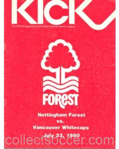 Vancouver Whitecaps v Nottingham Forest official programme 23/07/1980, played in Canada