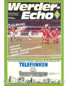 1988 Werder Bremen v Bayern Leverkusen UEFA Cup Semi-Final official programme 20/04/1988,