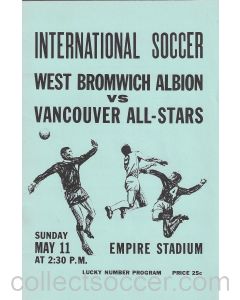 1969 Vancouver All Stars V West Bromwich Albion Football Programme