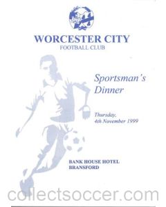 Worcester City FC Sportsman's Dinner menu 04/11/1999