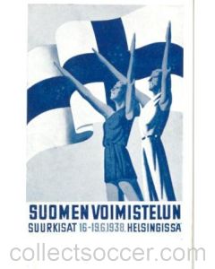 1952 15th Olympic Games in Helsinki, Finland postcard, featuring Second International Aeronautic Exhibition in 1938