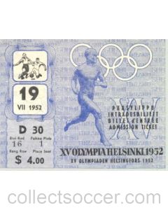 15th Olympics Helsinki 1952 Ticket Football 19/07/1952