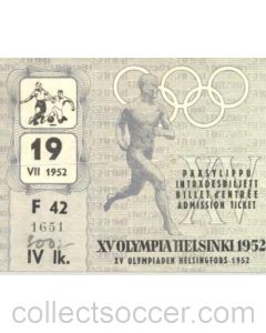 1952 15th Olympics Helsinki 1952 Ticket Football 19/07/1952