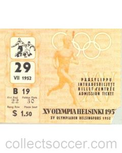 15th Olympics Helsinki 1952 Ticket Football 29/07/1952