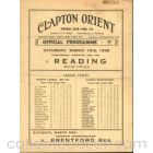 Clapton Orient V Reading 1938 Programme