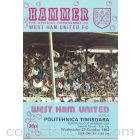 West Ham United v Politehnica Timisoara, Romania official programme 22/10/1980 European Cup Winners Cup
