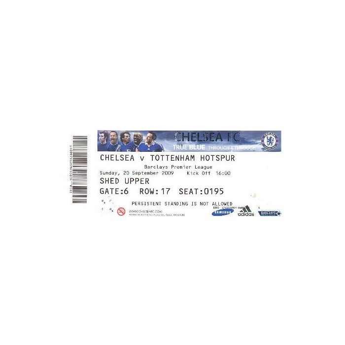 Chelsea v Tottenham Hotspur ticket 20/09/2009 in mint condition.