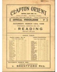 Clapton Orient V Reading 1938 Programme