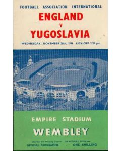 1956 England V Yugoslavia Programme 28/11/1956
