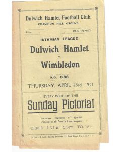 Dulwich Hamlet v Wimbledon 23/4/1931