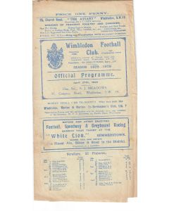 Wimbledon v Ilford 27/4/1929 Official Programme
