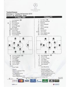 Basel v Chelsea 26/11/2013 Original Teamsheet