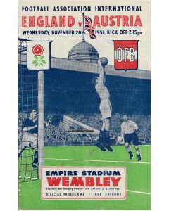 1951 England v Austria Official Programme 28/11/1951