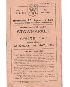 Stowmarket v Spurs A 1/5/1954 Programme
