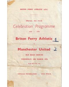 Briton Ferry Athletic v Manchester United 24/03/1976