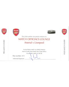 Arsenal v Liverpool Match Official's Lounge unused ticket Season 2007-2008