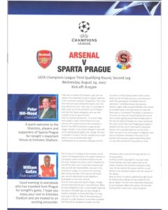 Arsenal v Sparta Prague press pack 29/08/2007