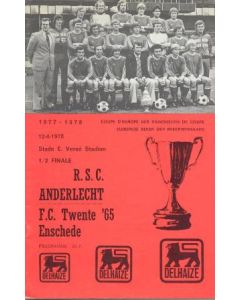 1978 European Cup Semi-Final Anderlecht v Twente official programme 12/04/1978