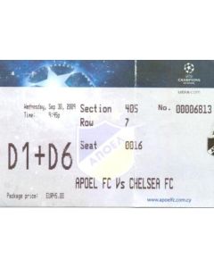 Apoel v Chelsea ticket 30/09/2009