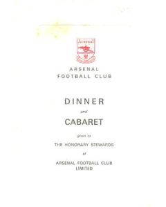 Arsenal - Dinner & Cabaret to The Honorary Stewards of Arsenal FC menu 22/11/1965