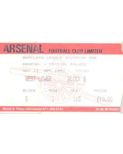 Arsenal v Crystal Palace ticket 11/04/1992