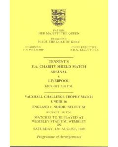 1989 Charity Shield Arsenal v Liverpool Programme of Arrangements for the Royal Box