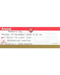 Arsenal Members Day 18/12/2006 ticket