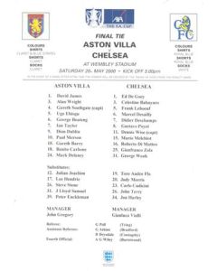 Aston Villa v Chelsea official colour teamsheet 20/05/2000 F.A. Cup