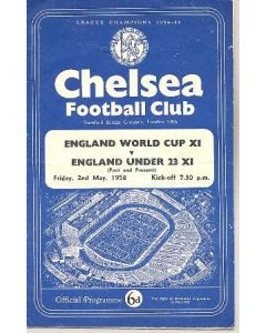 1958 England World Cup XI v England Under 23 XI At Chelsea official programme 02/05/1958
