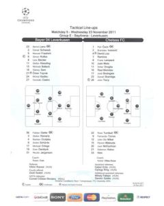 Bayer Leverkusen v Chelsea Tactical Line-Ups 23/11/2011 Champions League