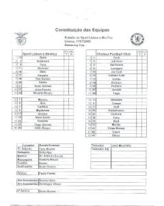 Benfica v Chelsea official teamsheet 17/07/2005