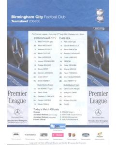 Birmingham City v Chelsea official colour teamsheet 21/08/2004 Premier League