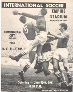 In Vancouver Birmingham City v All Stars official programme 10/06/1961