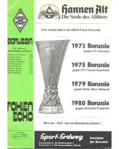 1980 Borussia Monchengladbach, Germany v Eintracht, Frankfurt, Germany official programme 07/05/1980 UEFA Cup Final