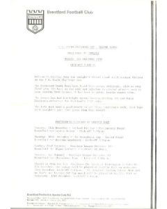 Brentford v Chelsea official teamsheet 03/12/1990