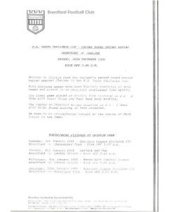 Brentford v Chelsea official teamsheet 28/12/1990