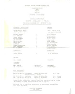 Brighton v Chelsea Reserves official teamsheet 11/12/1984 Football Combination