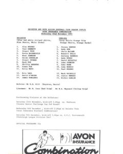 Brighton v Chelsea Reserves official teamsheet 04/05/1995 Football Combination