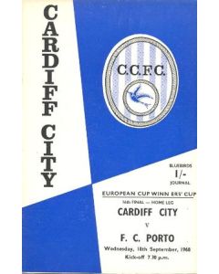 1968 Cup Winners Cup match Cardiff City v Porto official programme 18/09/1968