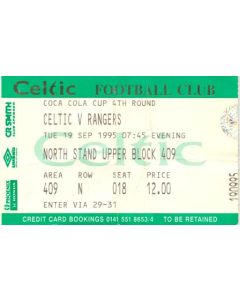 Celtic v Glasgow Rangers ticket 19/09/1995 Coca Cola Cup