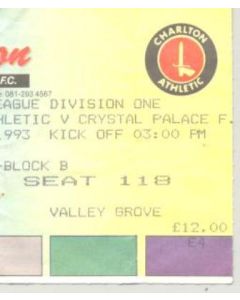 Charlton Athletic v Crystal Palace ticket of 1993