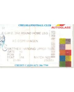 Chelsea v Copenhagen ticket 22/10/1998 European Cup Winners Cup, 2nd Round