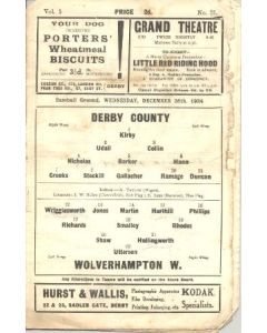Derby County v Wolverhampton Wanderers official programme 26/12/1934