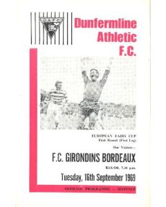 1969 Dunfermline v Girondins Bordeaux European Fairs Cup official programme 16/09/1969