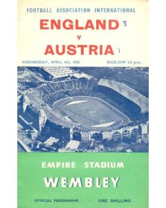 1962 England v Austria official programme 04/04/1962