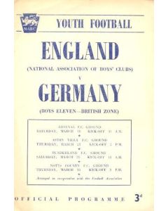 England v Germany Youth Football official programme 1949